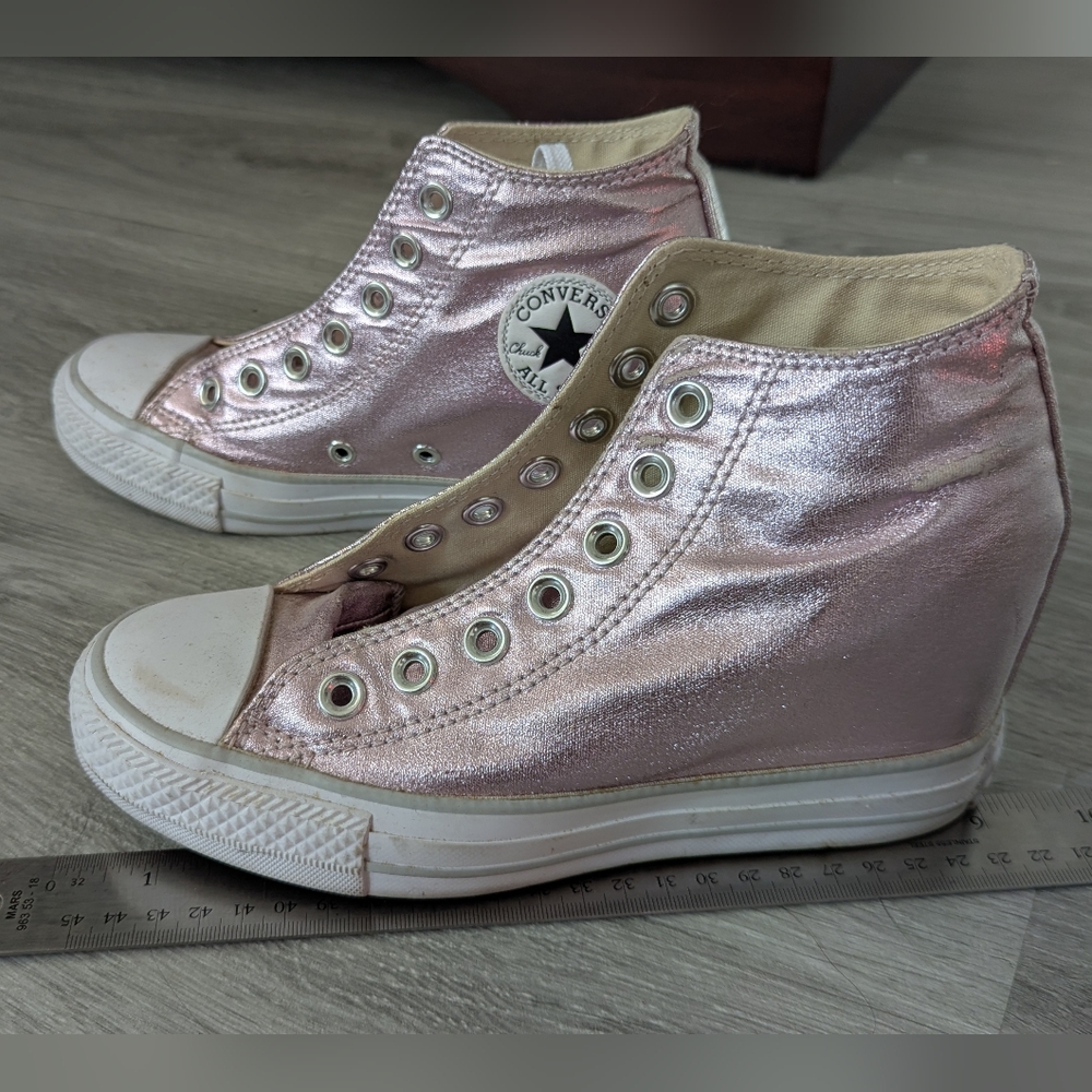 Converse Pink Metallic High-Top Wedge Sneakers